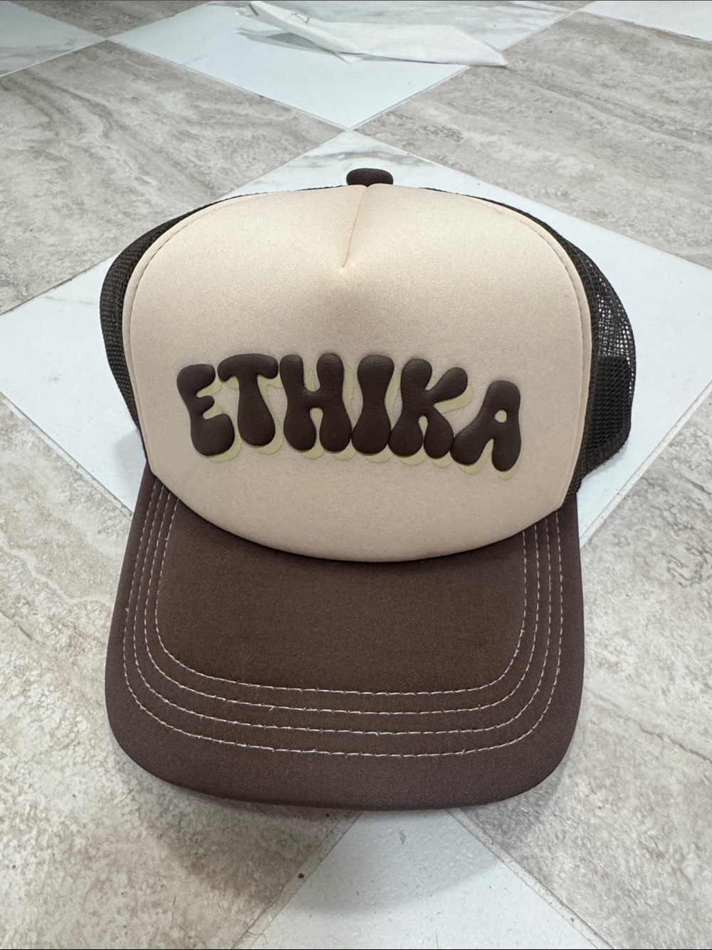 ethika Brown and Cream Logo Foam Trucker Hat